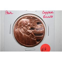 Ron Paul Copper Round; .999 Fine Copper 1 Oz.; EST. $3-5