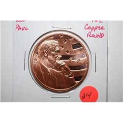 Ron Paul Copper Round; .999 Fine Copper 1 Oz.; EST. $3-5