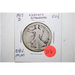 1917-D Walking Liberty Half Dollar; Mint Mark On Obv.; EST. $15-25