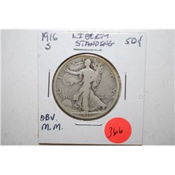 1916-S Walking Liberty Half Dollar; Mint Mark Obv.; EST. $100-150