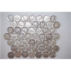Mercury & Roosevelt Dime; Various Dates, Conditions & Denominations; Lot of 50 Silver; EST. $120-140