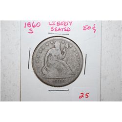1860-S Seated Liberty Half Dollar; EST. $30-40