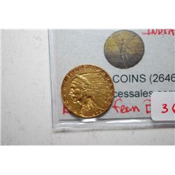 1929 US Indian Chief $2 1/2 Gold Coin; Removed From Bezel; EST. $235-275