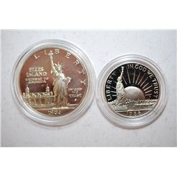 1986-S US Liberty Commemorative Two-Coin Proof Set In Velvet Box; Ellis Island $1 & Nation Of Immigr
