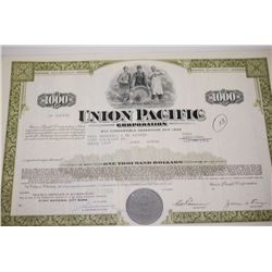 Union Pacific Corp Stock Certificate, $1000 Dated 6/25/1969; EST. $10-15