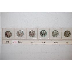 Sleeve of Mercury Dimes with P,D, & S mints in 1918 & 1919, total of 6;  EST. $20-25