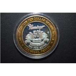 Flamingo Las Vegas Silver Strike Limited Edition $10 Gaming Token celebrating 50th Anniversary; .600