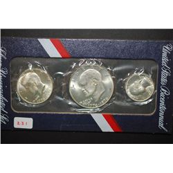 1976-S US Bicentennial Silver Three-Coin Set; UNC 40% Silver; Washington Quarter, Kennedy Half & Eis