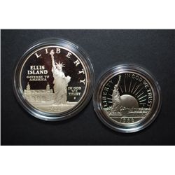 1986-S US Liberty Commemorative Two-Coin Proof Set In Velvet Box; Ellis Island $1 & Nation Of Immigr