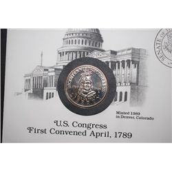 1989-D US Bicentennial Of Congress Commemorative Half Dollar With First Day Issue US Postal Stamps &