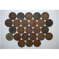 Indian Head One Cent; Various Dates & Conditions; Lot of 25; EST. $25-30