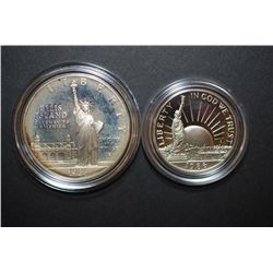 1986-S US Liberty Commemorative Two-Coin Proof Set In Velvet Box; Ellis Island $1 & Nation Of Immigr