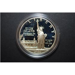 1986-S US Liberty Commemorative Ellis Island Silver $1 Proof Coin In Velvet Box; 900 Fine .86 Oz.; E