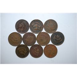 Indian Head One Cent; Various Dates & Conditions; Lot of 10; EST. $10-20