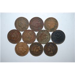 Indian Head One Cent; Various Dates & Conditions; Lot of 10; EST. $10-20