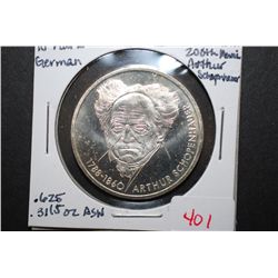 1988-D German 10 Deutsche Mark Foreign Coin; 200th Anniversary Of Schopenhauer; .625 Silver .3115 Oz