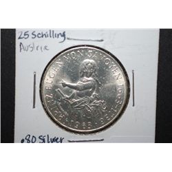 1963 Austria 25 Schilling Foreign Coin; .800 Silver .334 Oz.; EST. $15-20