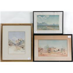 Watercolor, William S. Post, Walls of Alhambra, 20th C., N9ENBJ