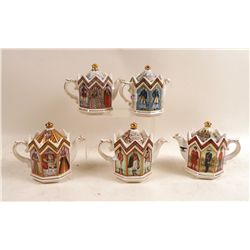 Five English Staffordshire Porcelain Tea Pots, 20th C., N9ENBE