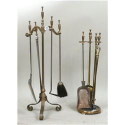 Two Brass Fireplace Tool Sets, 20th C., N9ENBH