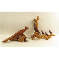 Two Carved Wooden Bird Sculptures, 20th C., N9ENBH