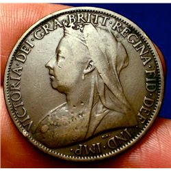 LARGE! OLD ENGLISH COINS 1901 VICTORIA PENNY SCARCE!