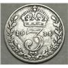 Image 1 : DETAILED! OLD ENGLISH COINS 1915 KING GEORGE SILVER THREEPENCE