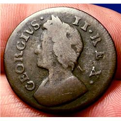 VERY DETAILED! 1737 BRITISH COLONIAL FARTHING! OLD ENGLISH KING GEORGE!
