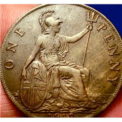 QUITE LARGE! OLD ENGLISH COINS 1917 KING GEORGE PENNY!