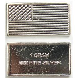 1 GRAM .999 PURE SOLID FINE SILVER AMERICAN FLAG BULLION BAR COIN