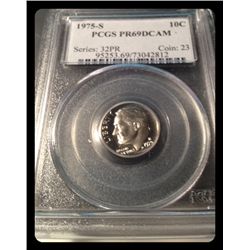 PCGS PR69DCAM 1975 - S 10 CENTS PIECE ---serial # 95253.69/73042812