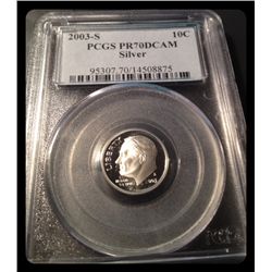 PCGS PR70DCAM SILVER!!! 2003 - S 10 CENT PIECE….serial # 95307.70/14508875