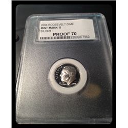 PCC 2004 ROOSEVELT DIME MINT MARK S---PROOF 70 --- SILVER ---serial # 2000077953