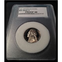 PCC 1987 JEFFERSON NICKEL MINT MARK S PROOF 68 ---serial # --- 2000076191