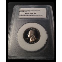 PCC 1985 WASHINGTON QUARTER MINT MARK S --- PROOF 68 --- serial # --- 200079703