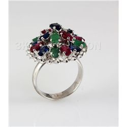 37.00CTW Multi-color Precious Stone Silver Ring