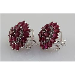 32.27CTW Ruby Flower Design Silver Earring