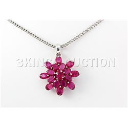 20.72CTW Flower Cluster Pink Ruby Silver Pendant