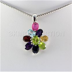 19.61CTW Multi-color Precious Stone Silver Pendant