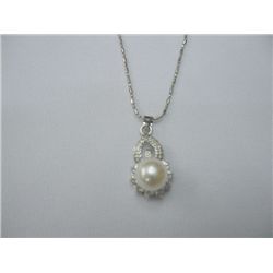 WHITE PEARL PENDANT WITH CZ AND ILLUSIONS SILVER NECKLA