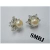 Image 1 : PEARL PEARL WITH 6 CZ SILVER EARRINGS; METAL: SILVER; P