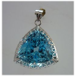 74.00 CTW BLUE TOPAZ Trillion CUT PENDANT .925 STERLING