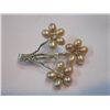 Image 1 : 3-STEM FLOWERS PEACH PEARL BROOCH *** METAL: SILVER;