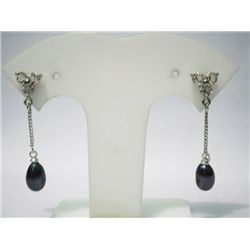 3CZ DANGLING TEARDROP BLACK PEARL EARRINGS