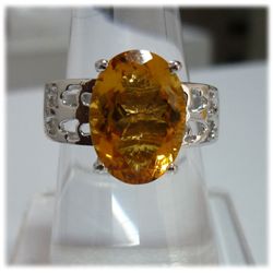 30.00 ctw Citrine 10*14 Oval RING .924 STERLING SILVER