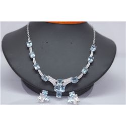 199.15 CTW BLUE TOPAZ/CZ SET .925 STERLING SILVER