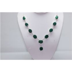 NATURAL 134.55 CTW EMERALD OVAL NECKLACE .925 STERLING