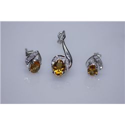 23.35 CTW CITRINE/CZ SET .925 STERLING SILVER