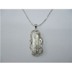 WHITE KISHI PEARL PENDANT SILVER NECKLACE; METAL: SILVE