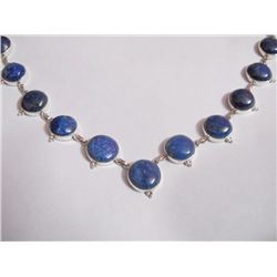 NATURAL 242.50 CTW LAPIS ROUND NECKLACE .925 STERLING S